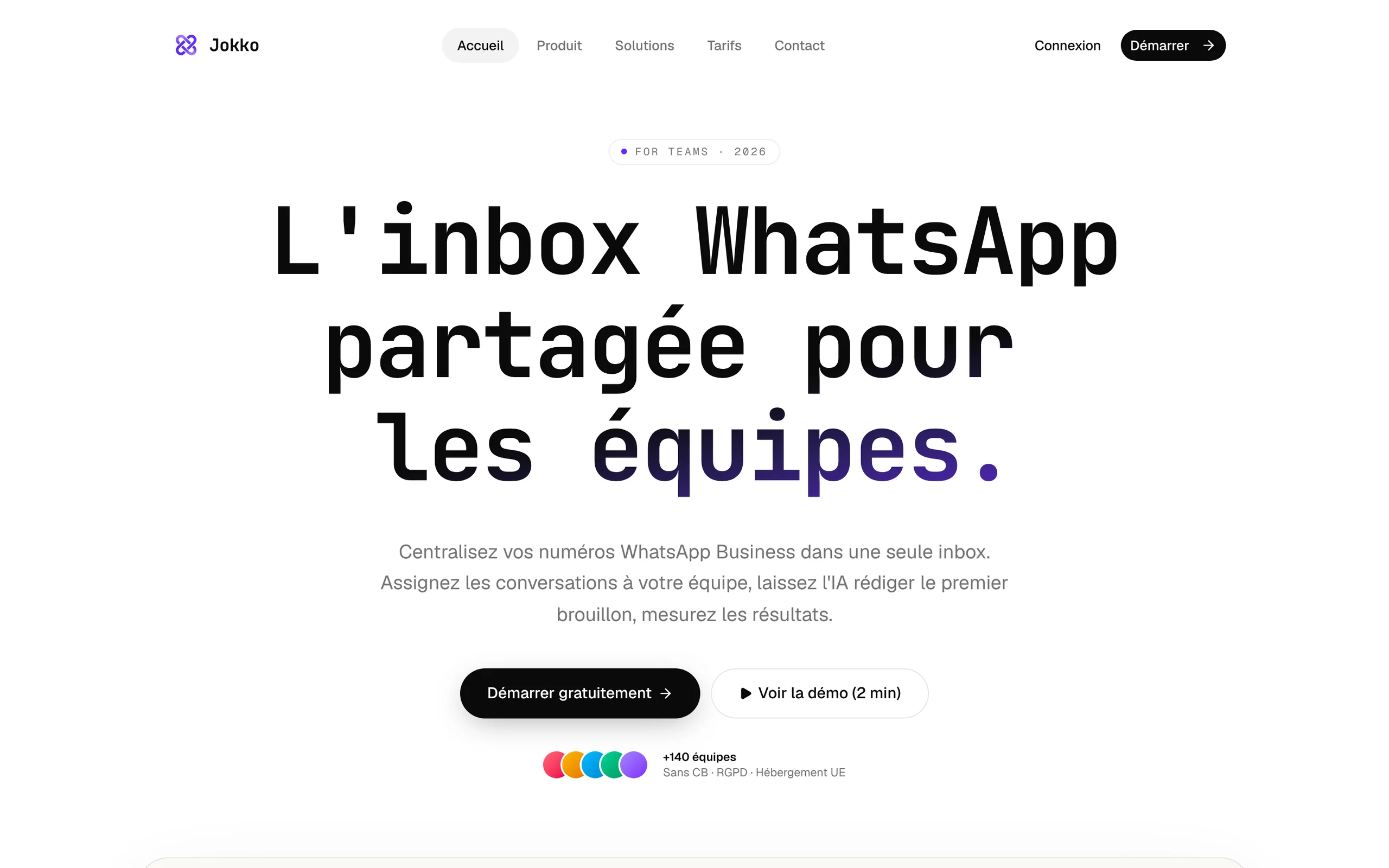Aperçu du site Jokko, l’inbox WhatsApp partagée
