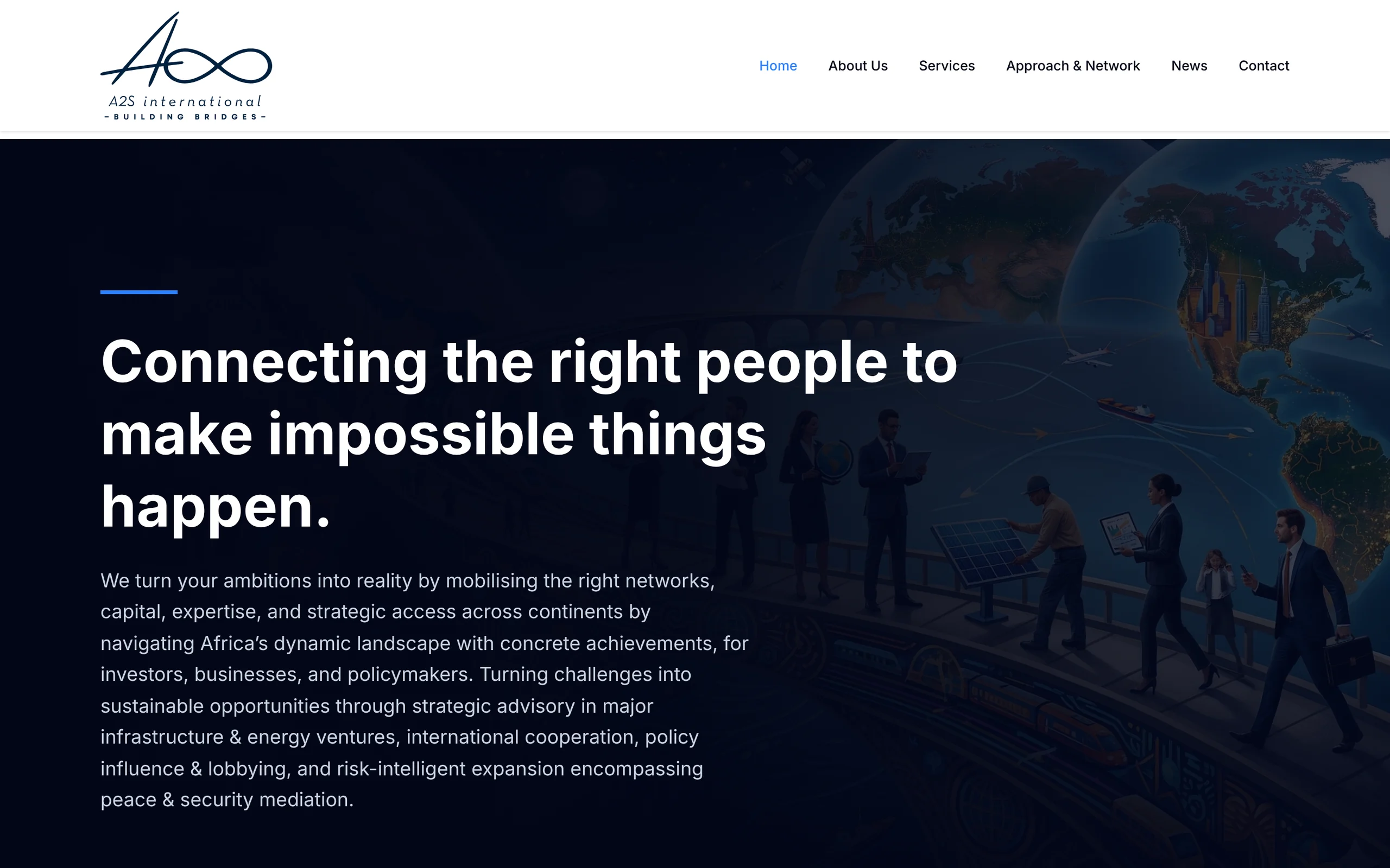 Accueil du site A2S International : Connecting the right people to make impossible things happen