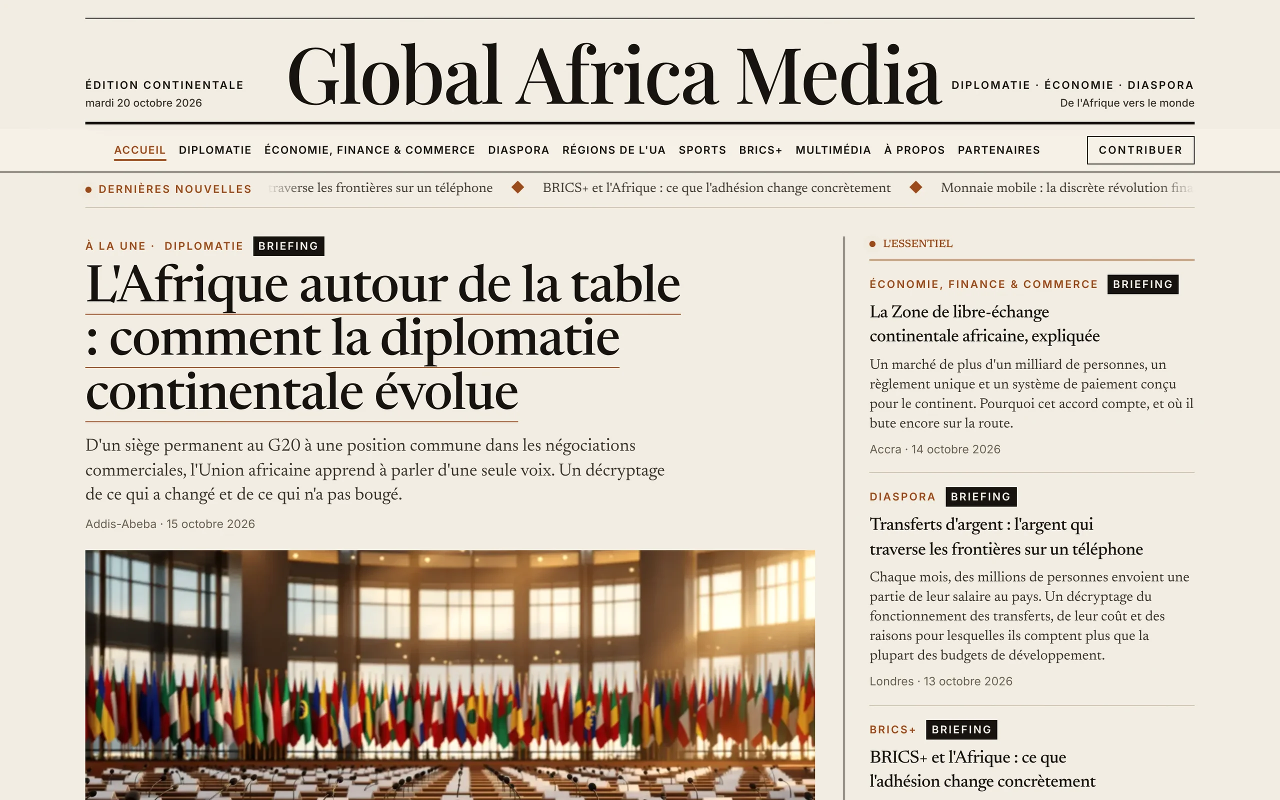 Accueil du site Global African Media : une de journal, Africa at the table