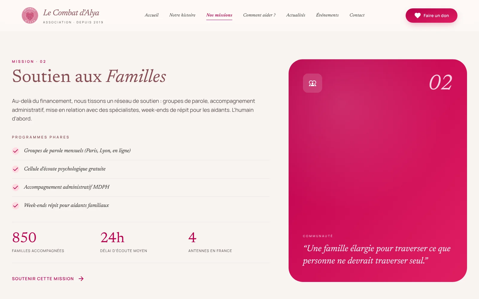 Mission Soutien aux familles : programmes, chiffres et citation
