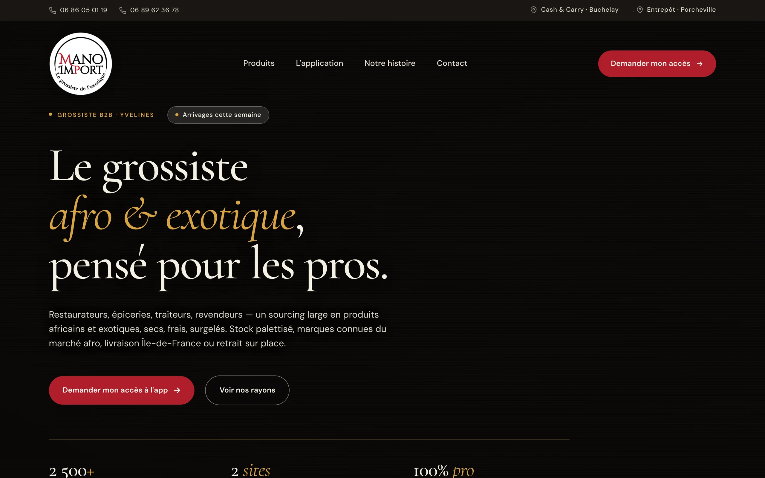 Accueil du site Mano Import : Le grossiste afro et exotique, pensé pour les pros