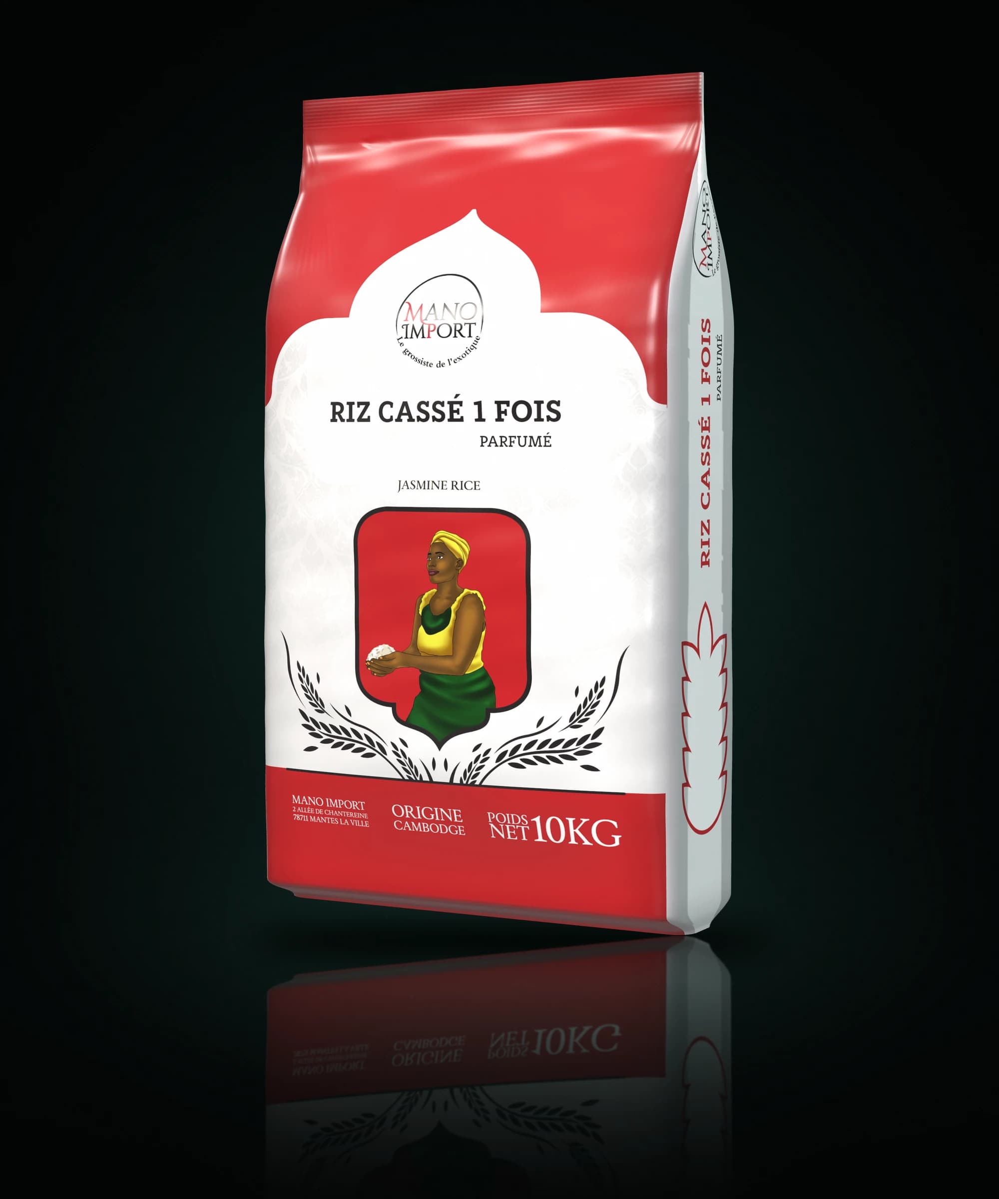 Sac de riz cassé 1 fois, 10 kg, bandeau rouge