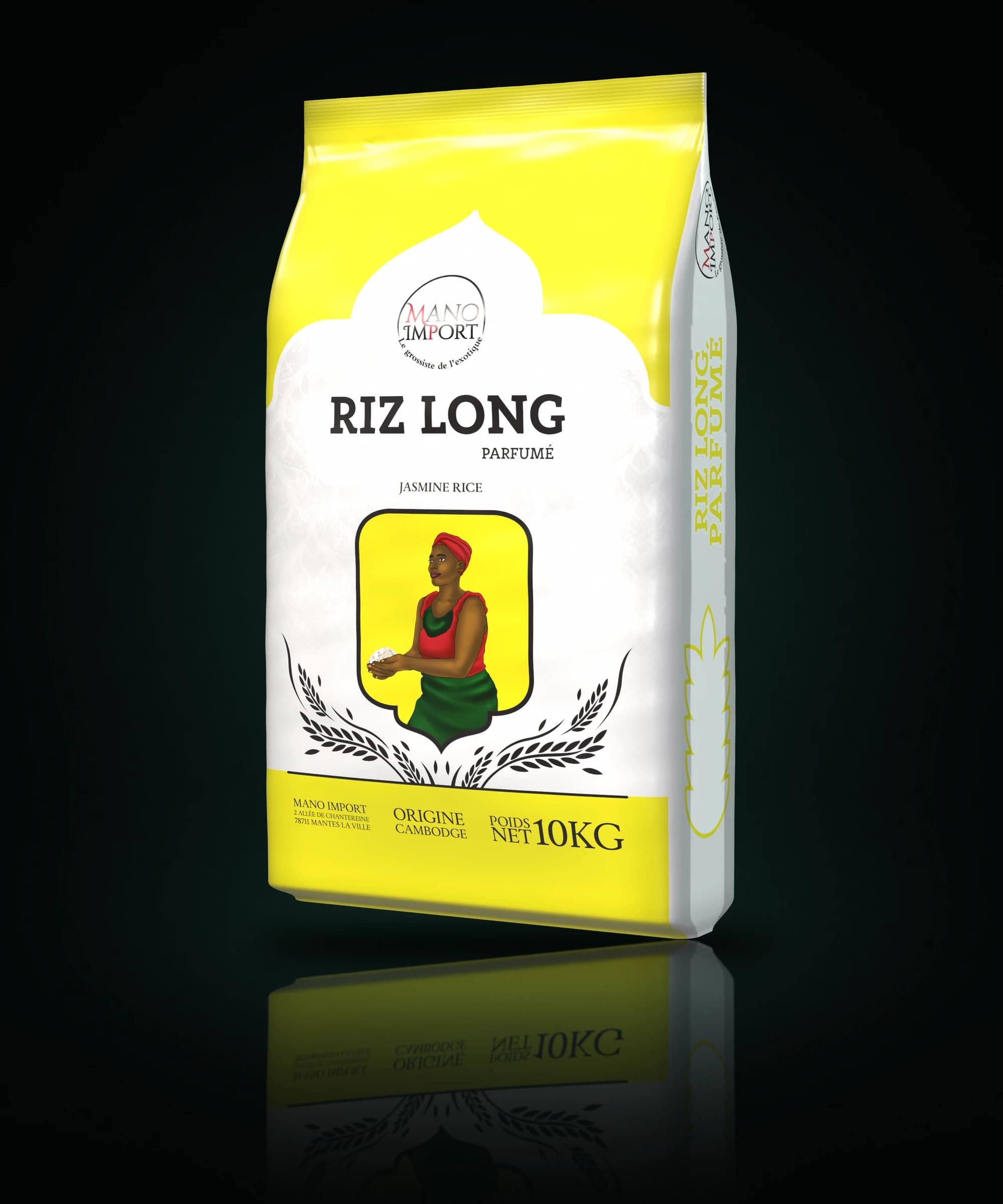 Sac de riz long parfumé, 10 kg, bandeau jaune